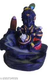 Handcrafted polyresin Krishna idol with backflow incense burner, perfect for home decor or office spaces